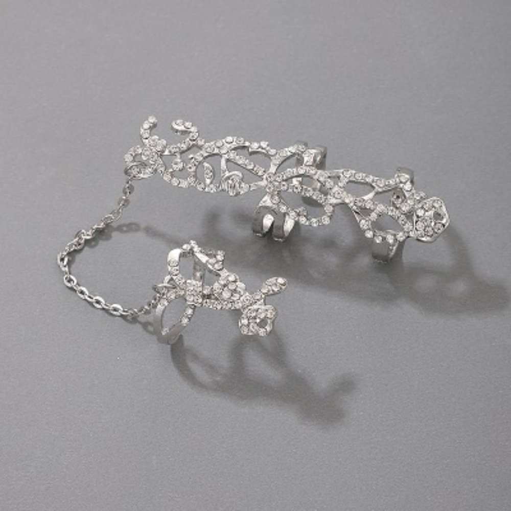 Ring ~ Crystal ~ Flower ~ Chain ~ Hollow ~ Silver Or Gold - Picture 7 of 8